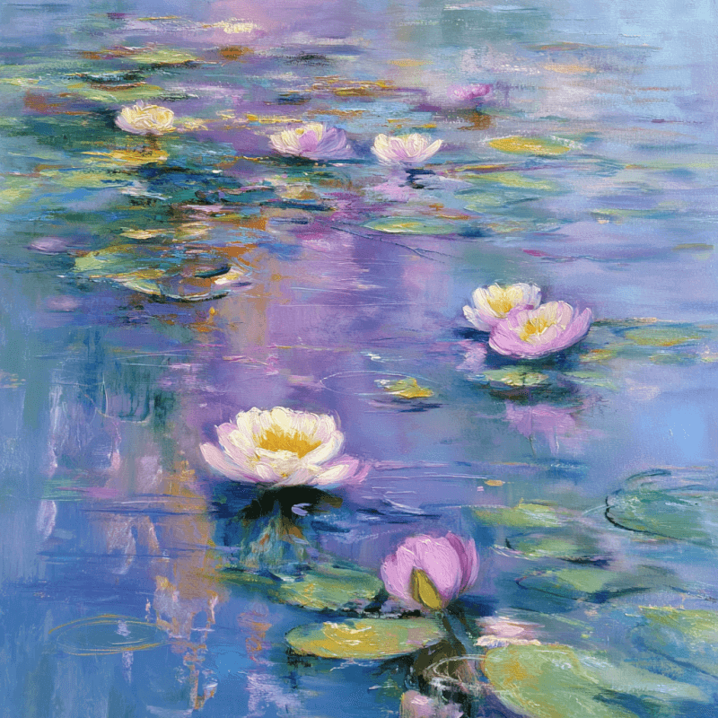 Water Lilies Reverie: Tranquil Pond Reflection
