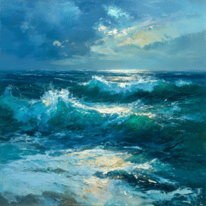 Luminous Tides: Contemporary Monet-Inspired Baroque Seascape