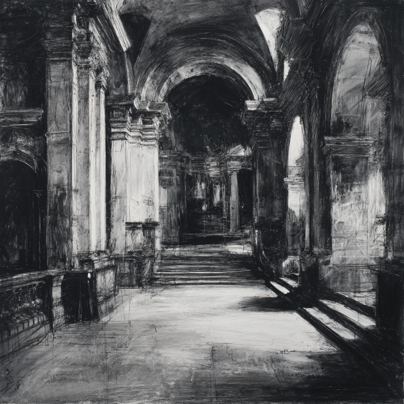 Temporal Echoes: Abstract Renaissance Charcoal Study