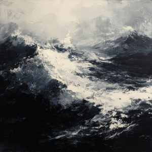 Tempest Whispers: Abstract Expressionist Seascape in Tenebrism