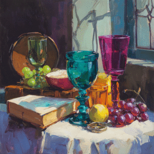 Renaissance Revival: Jewel-Toned Still Life - Neo-Pop Impressionist Study