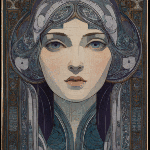 Ethereal Nouveau Portrait: Mackintosh-Inspired Pop Art Watercolor