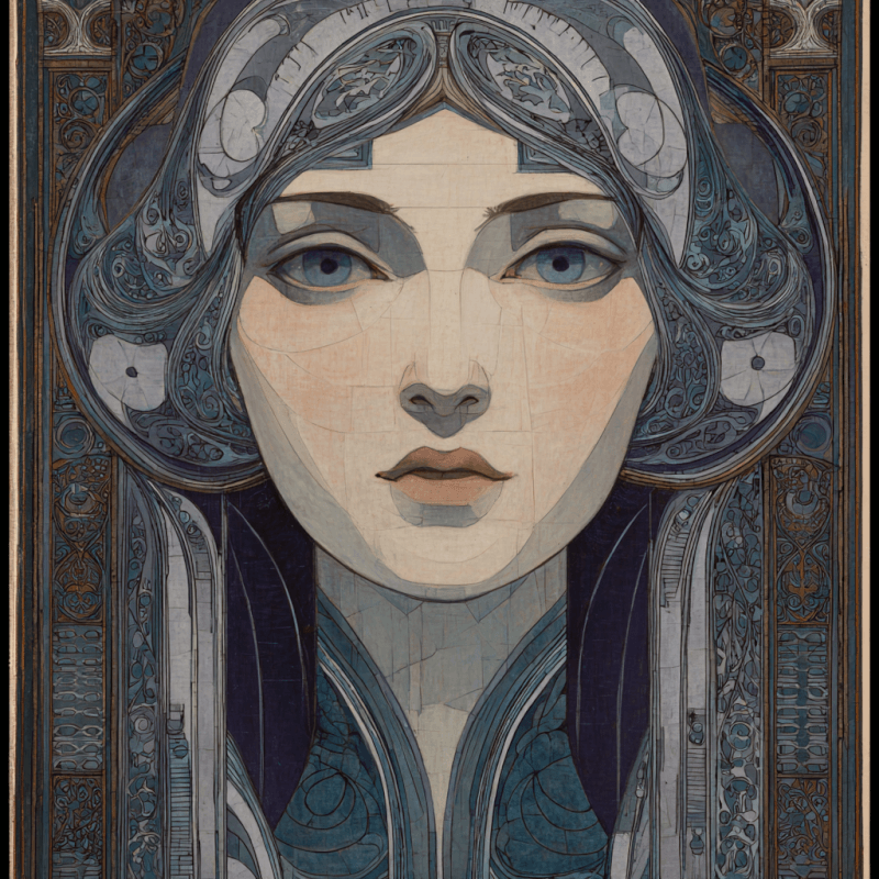 Ethereal Nouveau Portrait: Mackintosh-Inspired Pop Art Watercolor