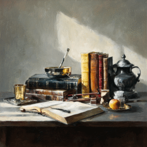 Illuminated Solitude: Baroque Still Life with Caillebotte's Impressionist Touch