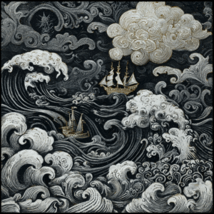 Medieval Mirth: Rococo Seascape in Steinlen's Noir Splendor