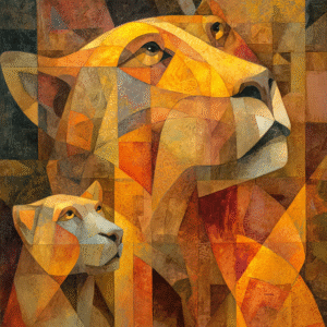 Cubist Fauna Reverie: 18th Century Animal Watercolor with Pre-Raphaelite Warmth