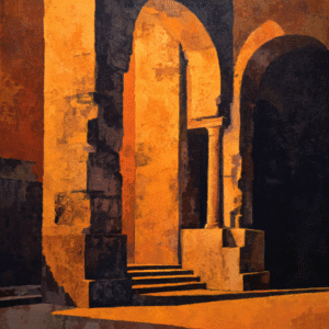 Ancient Shadows: Impressionist Architectural Study in Tenebrism