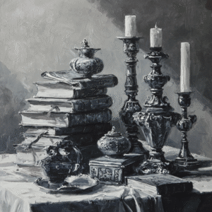 Melancholic Still Life - Monochrome Surrealist Art Inspired by Gustave Caillebotte