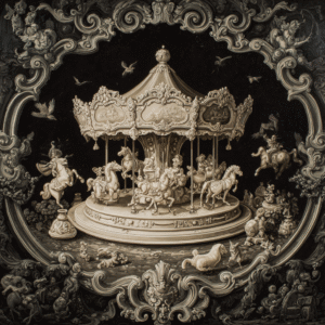 Ethereal Toy Carousel: Rococo Still Life with Géricault's Romantic Touch