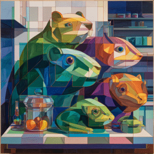 Cosmic Kitchen Companions: Cubist Animal Splendor