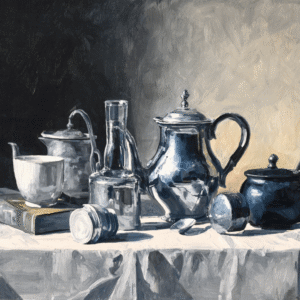 Luminous Solitude: Monochromatic Still Life - Contemporary Fauvism Inspired by Caillebotte