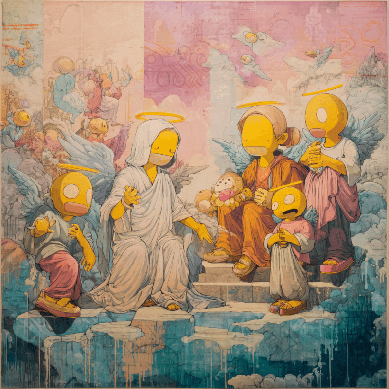 Ethereal Devotion: Pop Art Religious Vision in Os Gemeos Style