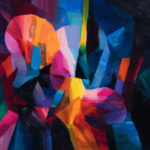 Abstract Luminescence: Ancient Joy Reimagined — KAWS-Inspired Hallway Art