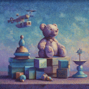 Celestial Toys: Pointillist Neo-Pop Still Life