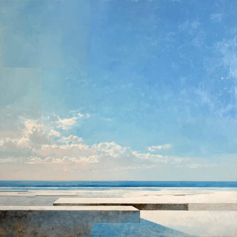 Serene Horizons: Minimalist 18th Century Landscape in Cool Tones